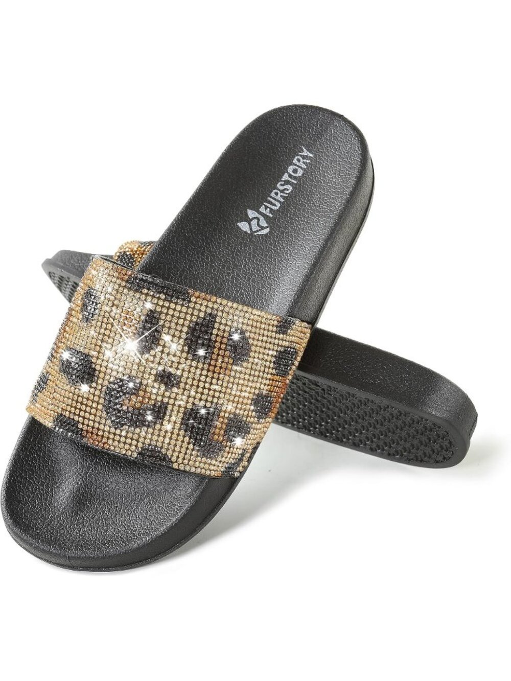 Women's Leopard 1 Slides House Slippers Rhinestone Glitter Slides Cute bling